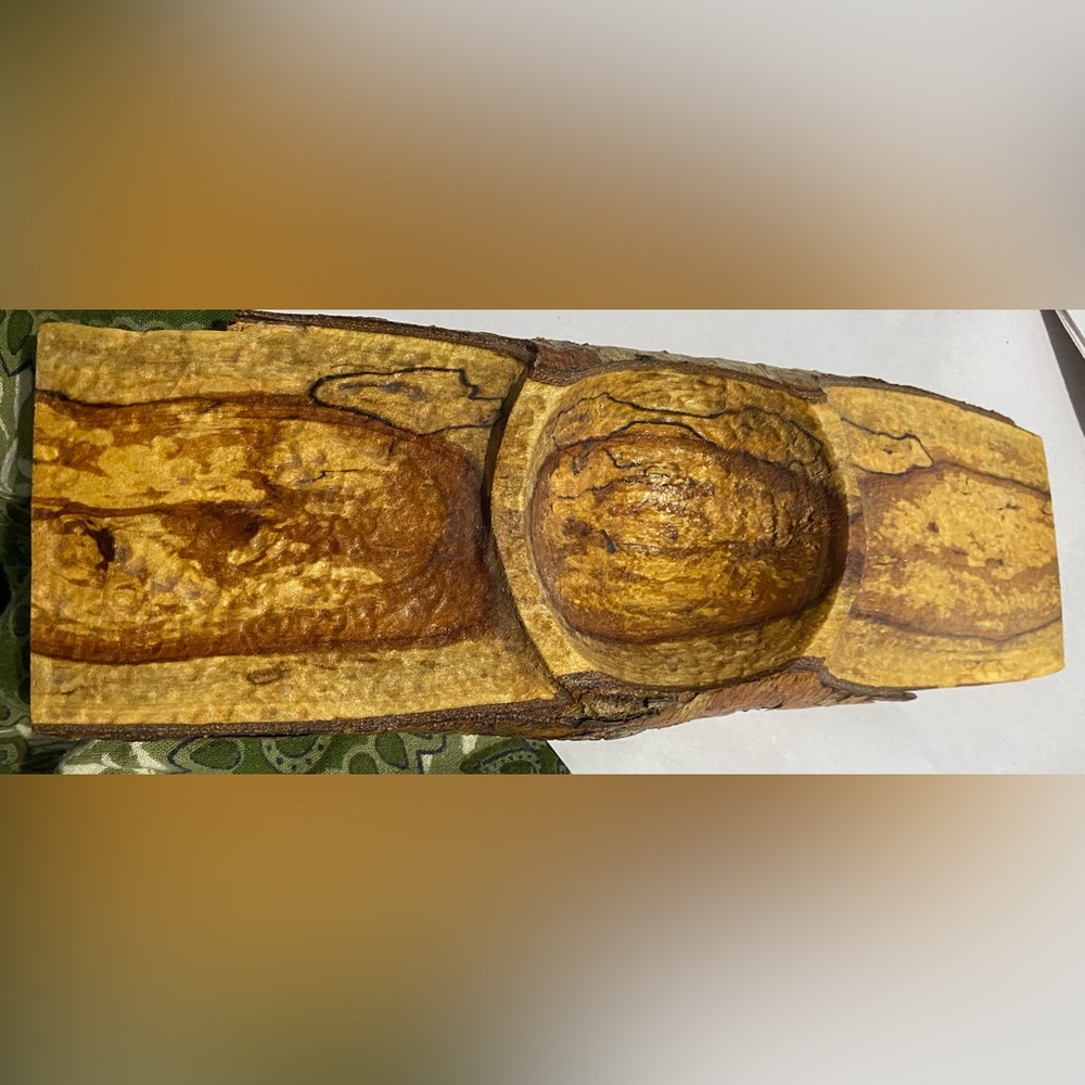 Hand carved River Birch 10inchx3inch bowl in center.  Bark on sides. Signed 2022